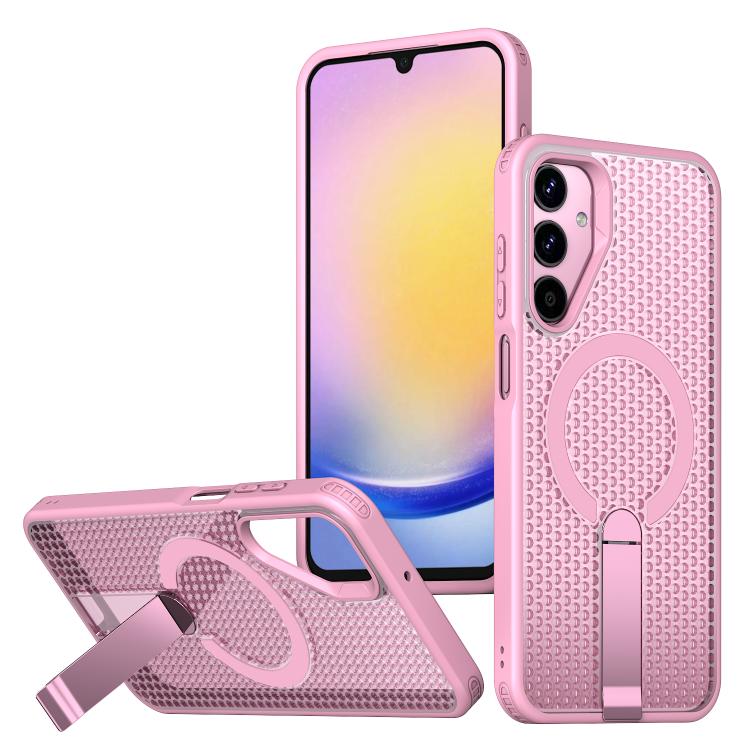 For Samsung Galaxy A25 5G kalebol Honeycomb Cooling MagSafe Holder Phone Case(Pink)