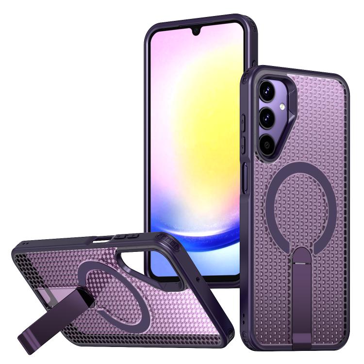 For Samsung Galaxy A25 5G kalebol Honeycomb Cooling MagSafe Holder Phone Case(Purple)