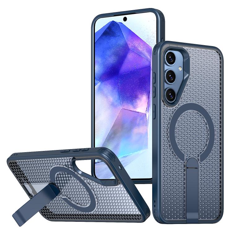 For Samsung Galaxy A35 5G kalebol Honeycomb Cooling MagSafe Holder Phone Case(Blue)
