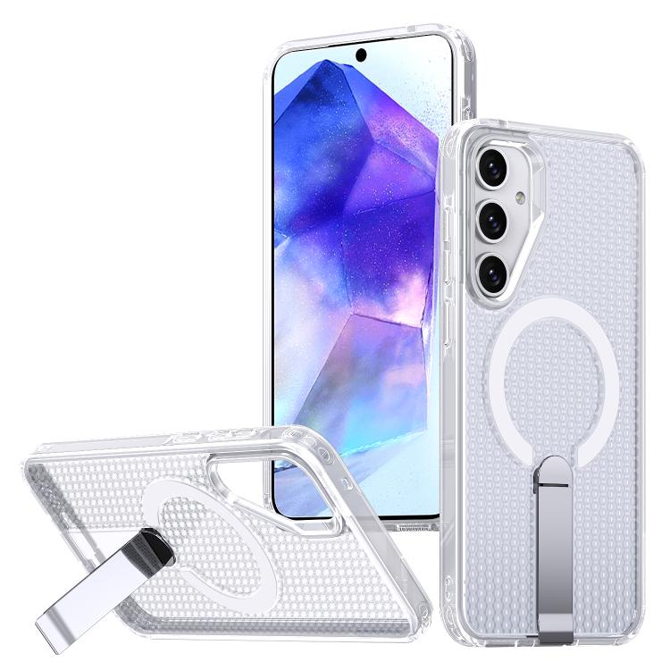For Samsung Galaxy A35 5G kalebol Honeycomb Cooling MagSafe Holder Phone Case(Frosted Transparent)