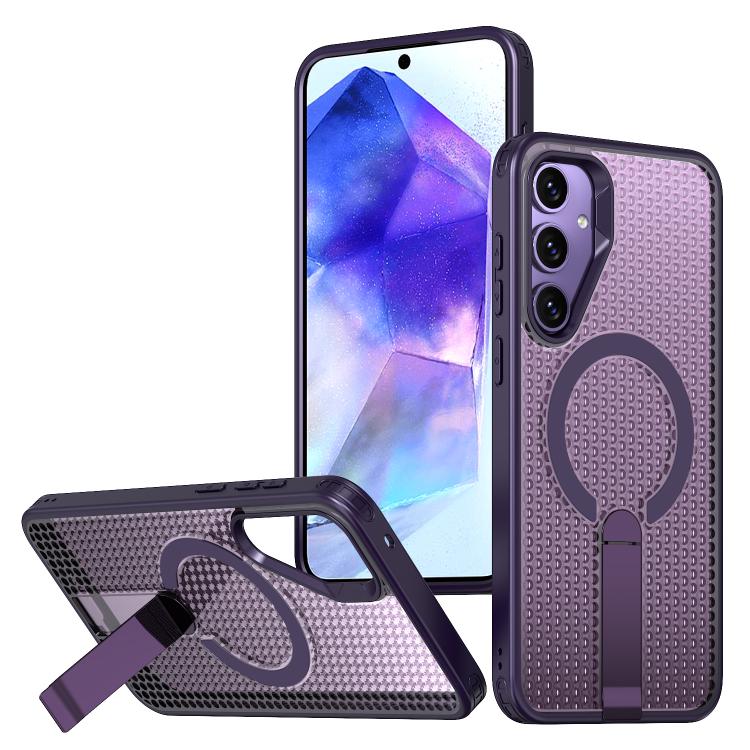 For Samsung Galaxy A35 5G kalebol Honeycomb Cooling MagSafe Holder Phone Case(Purple)