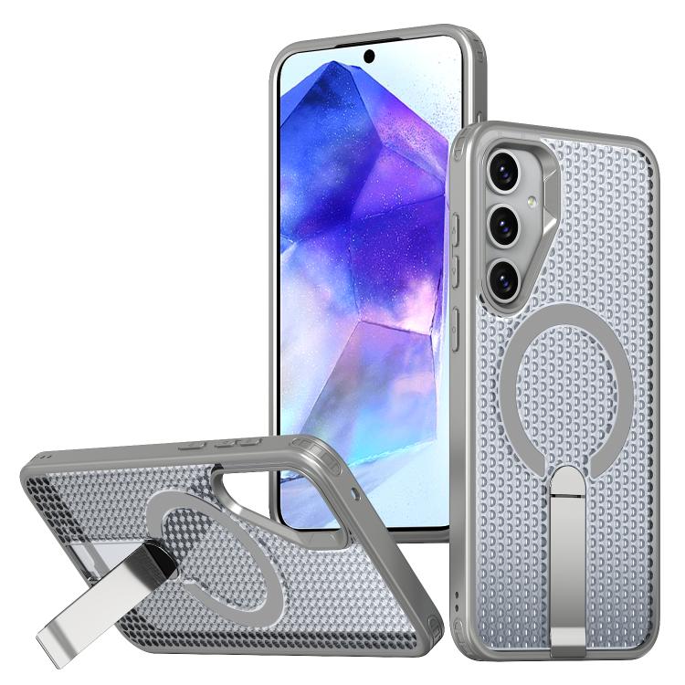 For Samsung Galaxy A35 5G kalebol Honeycomb Cooling MagSafe Holder Phone Case(Titanium Grey)