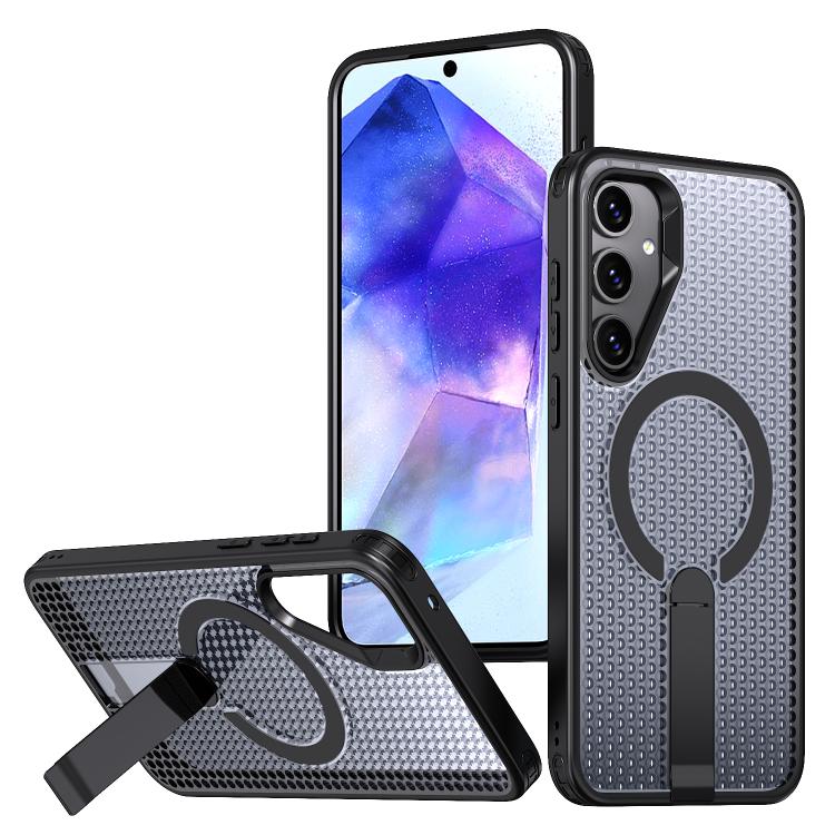 For Samsung Galaxy A55 5G kalebol Honeycomb Cooling MagSafe Holder Phone Case(Black)