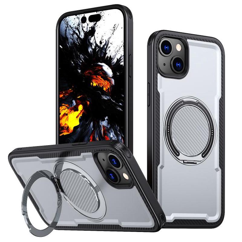 For iPhone 15 kalebol Metal 360 Degree Rotation Holder MagSafe Phone Case(Grey)