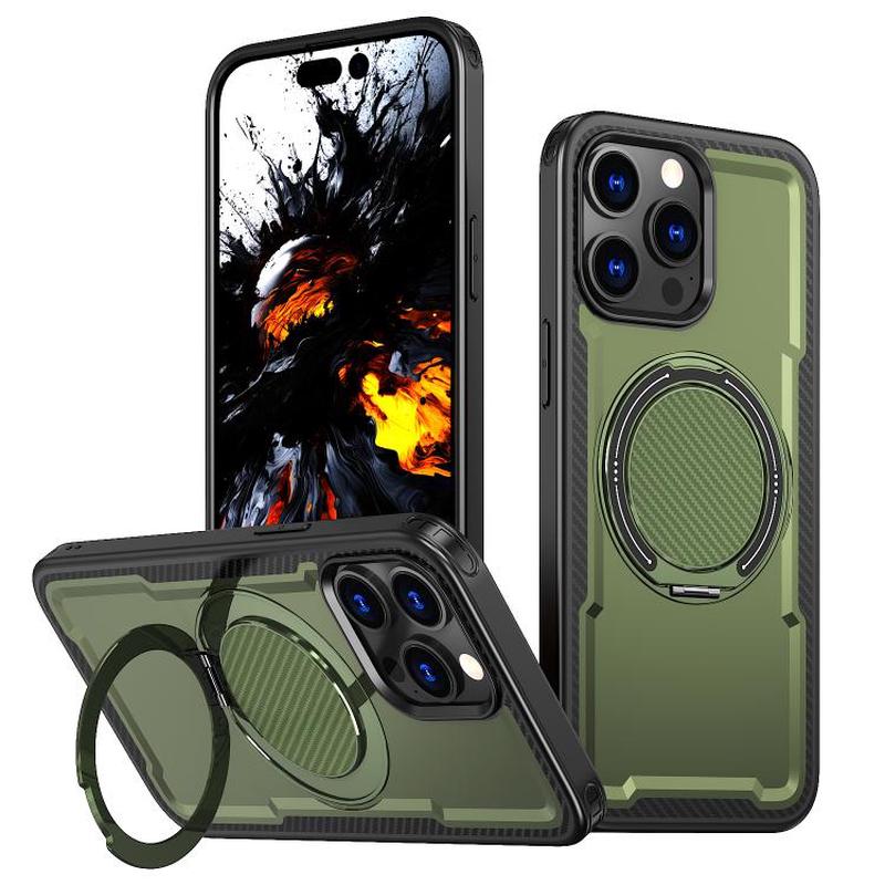 For iPhone 15 Pro kalebol Metal 360 Degree Rotation Holder MagSafe Phone Case(Green)