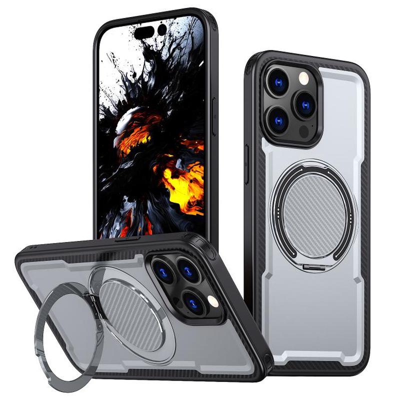 For iPhone 15 Pro kalebol Metal 360 Degree Rotation Holder MagSafe Phone Case(Grey)