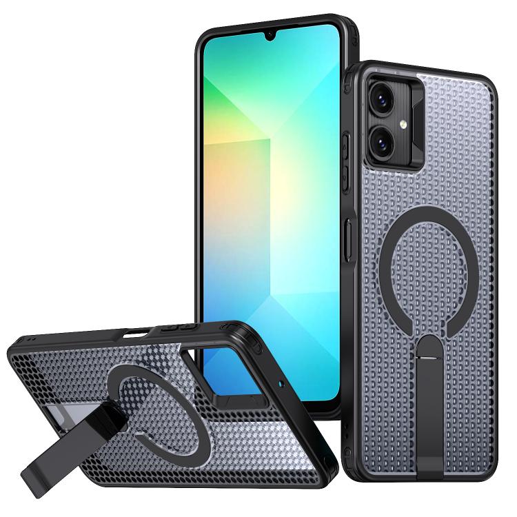For Samsung Galaxy A06 5G kalebol Honeycomb Cooling MagSafe Holder Phone Case(Black)
