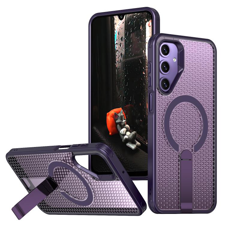 For Samsung Galaxy A15 5G kalebol Honeycomb Cooling MagSafe Holder Phone Case(Purple)