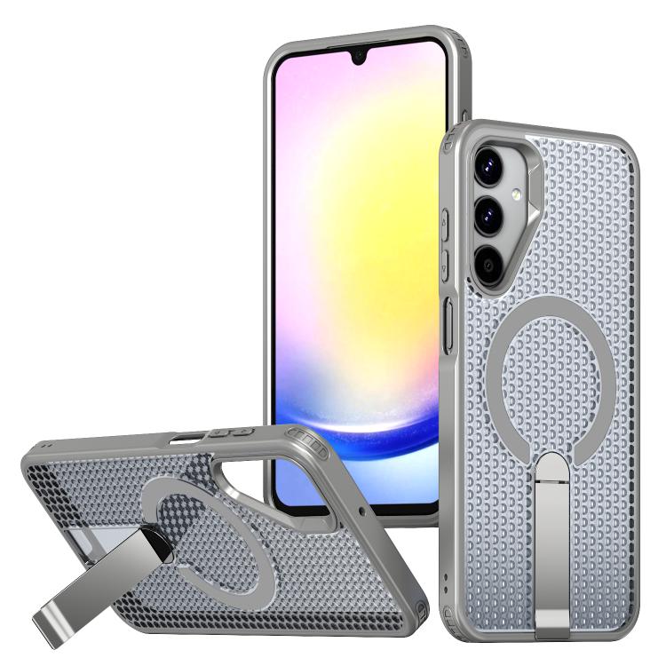 For Samsung Galaxy A25 5G kalebol Honeycomb Cooling MagSafe Holder Phone Case(Titanium Grey)