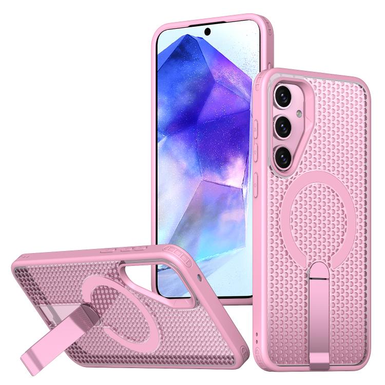 For Samsung Galaxy A55 5G kalebol Honeycomb Cooling MagSafe Holder Phone Case(Pink)