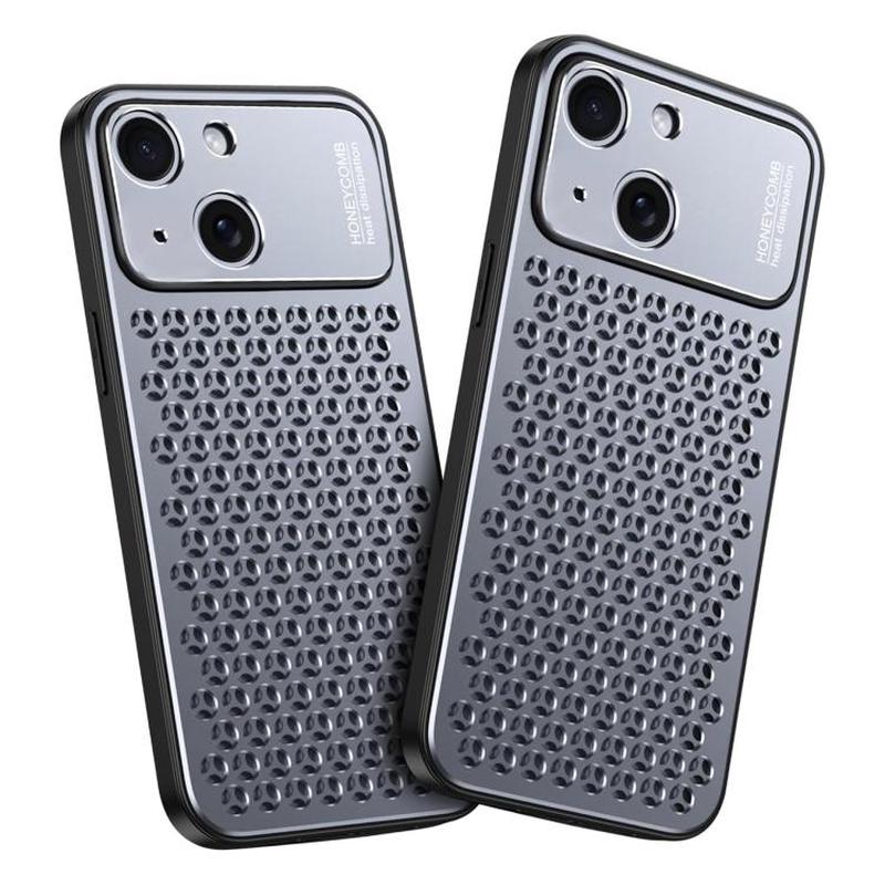 For iPhone 15 Kalebol Metal Cooling Breathable Hollow Phone Case(Gray)
