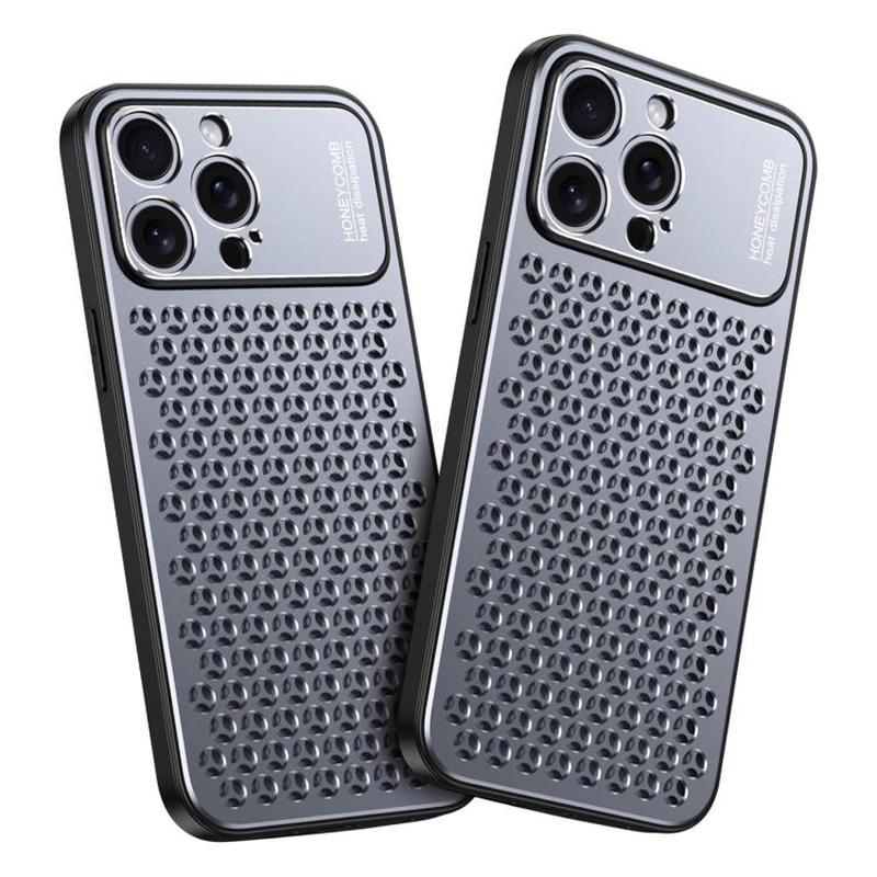 For iPhone 15 Pro Kalebol Metal Cooling Breathable Hollow Phone Case(Gray)