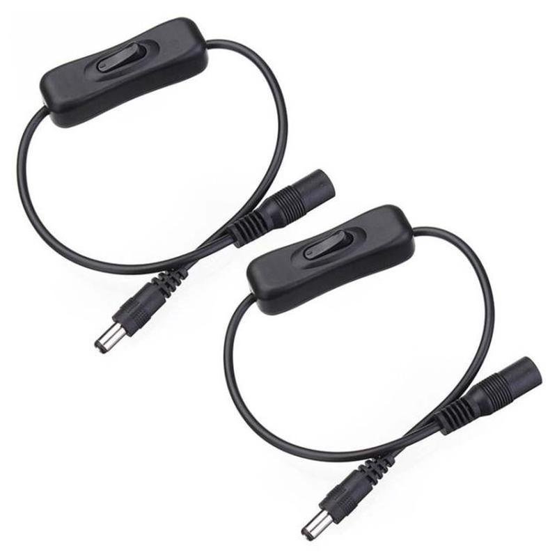 2pcs 5.5x2.1mm Male Female Connection Cable DC Switch Cable 304 Switch Power Cable(Black)