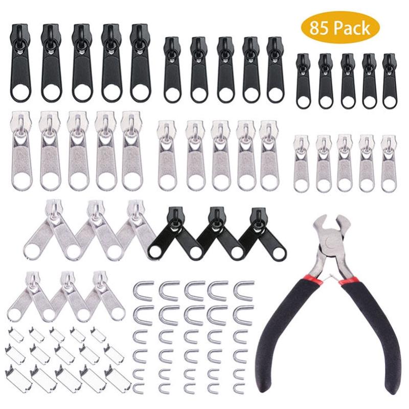 85pcs Top Cutting Pliers Zinc Alloy Painted Nylon Zipper Puller Set For Clothing Tent Install