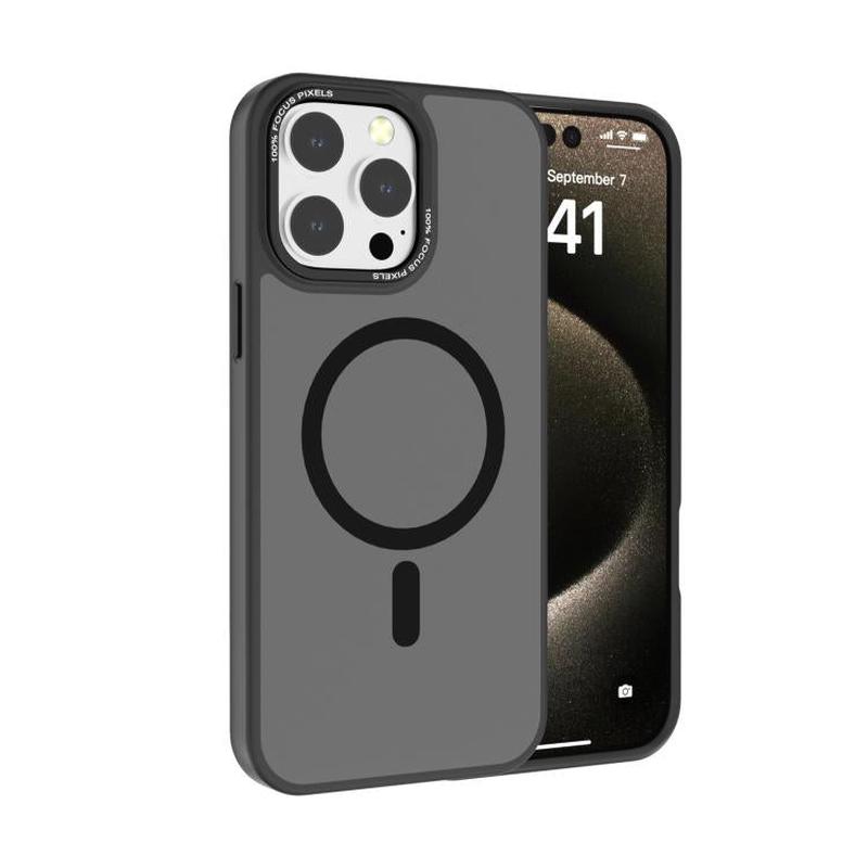 For iPhone 15 Pro Kalebol Metal Lens Frame MagSafe Frosted PC Phone Case(Black)