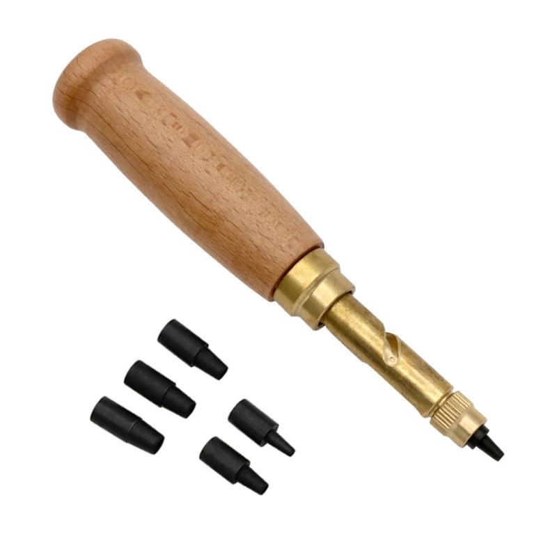 Interchangeable Multi-head Belt Rotary Punch DIY Leather Hole Punch, Material: Original Wooden Handle