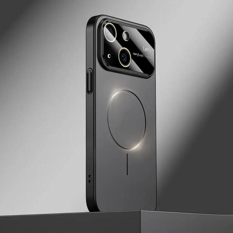 For iPhone 15 Kalebol Large Window MagSafe Frosted PC Phone Case(Black)