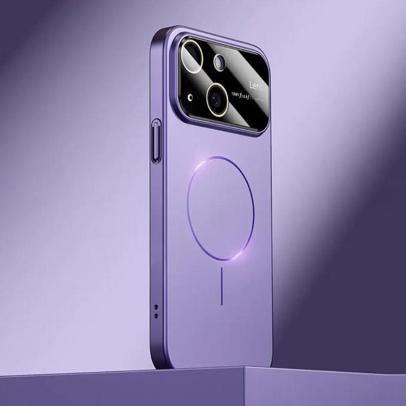 For iPhone 15 Kalebol Large Window MagSafe Frosted PC Phone Case(Deep Purple)