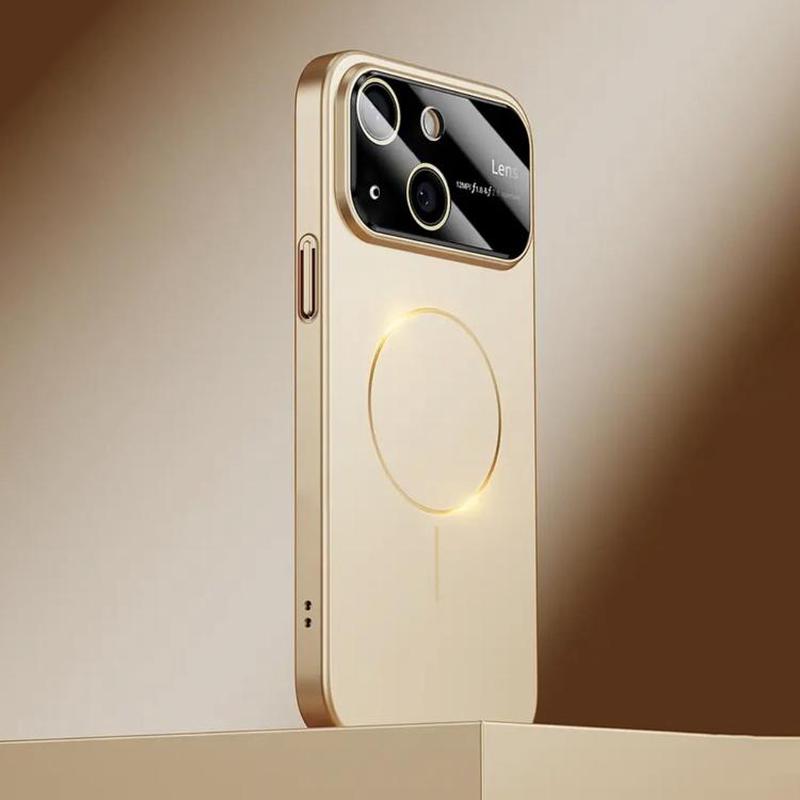 For iPhone 15 Kalebol Large Window MagSafe Frosted PC Phone Case(Desert Gold)