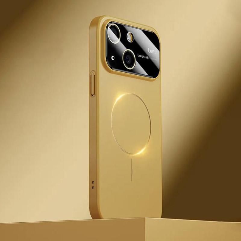 For iPhone 15 Kalebol Large Window MagSafe Frosted PC Phone Case(Khaki)