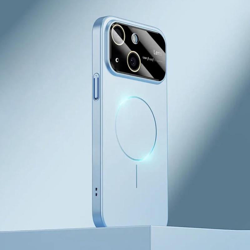 For iPhone 15 Kalebol Large Window MagSafe Frosted PC Phone Case(Sierra Blue)