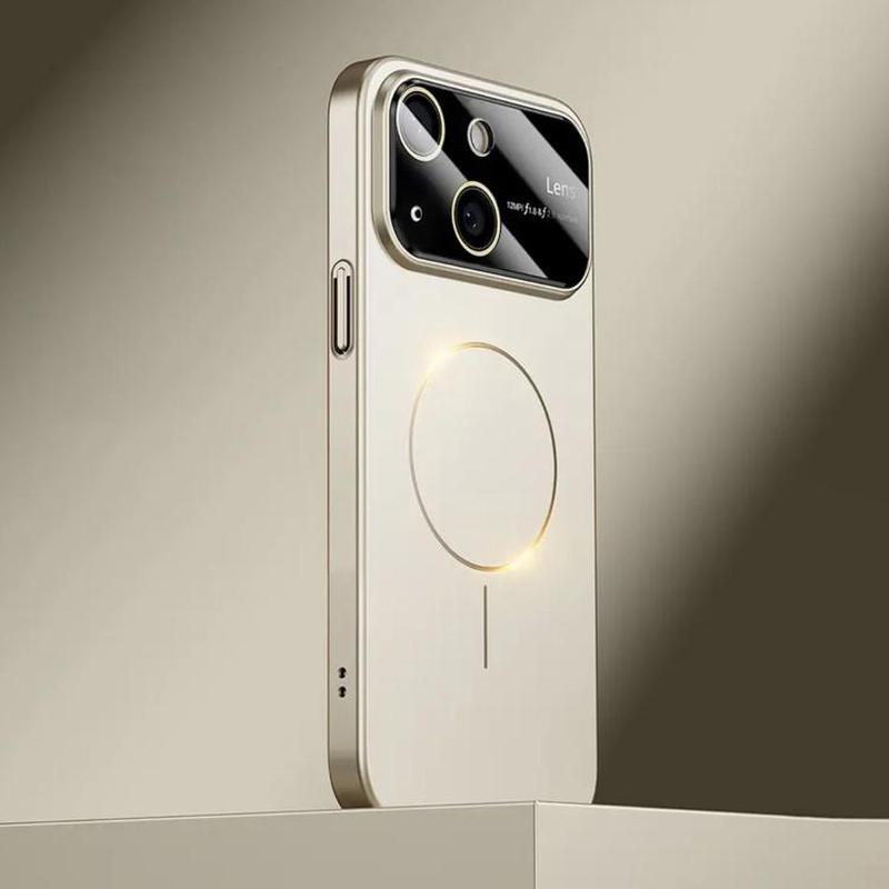 For iPhone 15 Kalebol Large Window MagSafe Frosted PC Phone Case(Titanium Color)