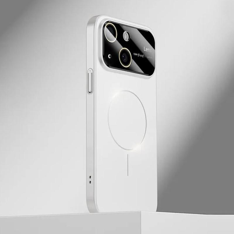 For iPhone 15 Kalebol Large Window MagSafe Frosted PC Phone Case(White)