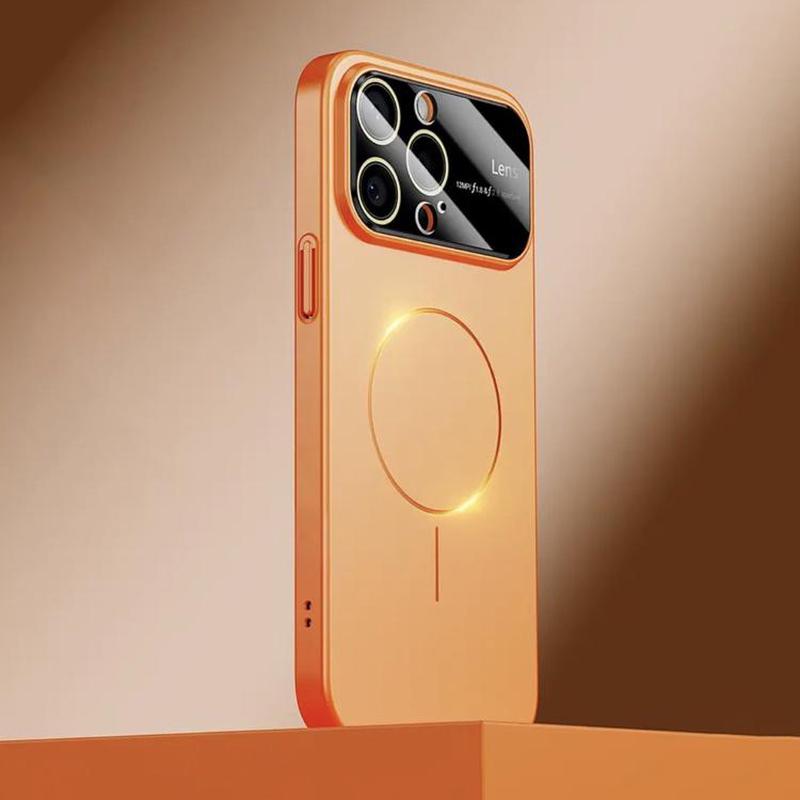 For iPhone 15 Pro Kalebol Large Window MagSafe Frosted PC Phone Case(Orange)