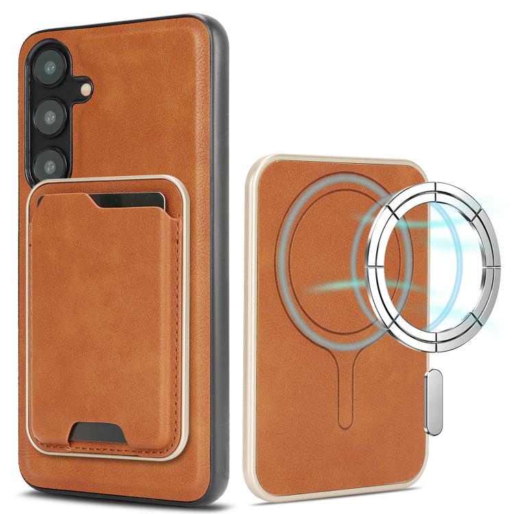 For Samsung Galaxy S24+ 5G Kalebol Slim MagSafe Ring Magnetic Card Bag Leather Phone Case(Brown)