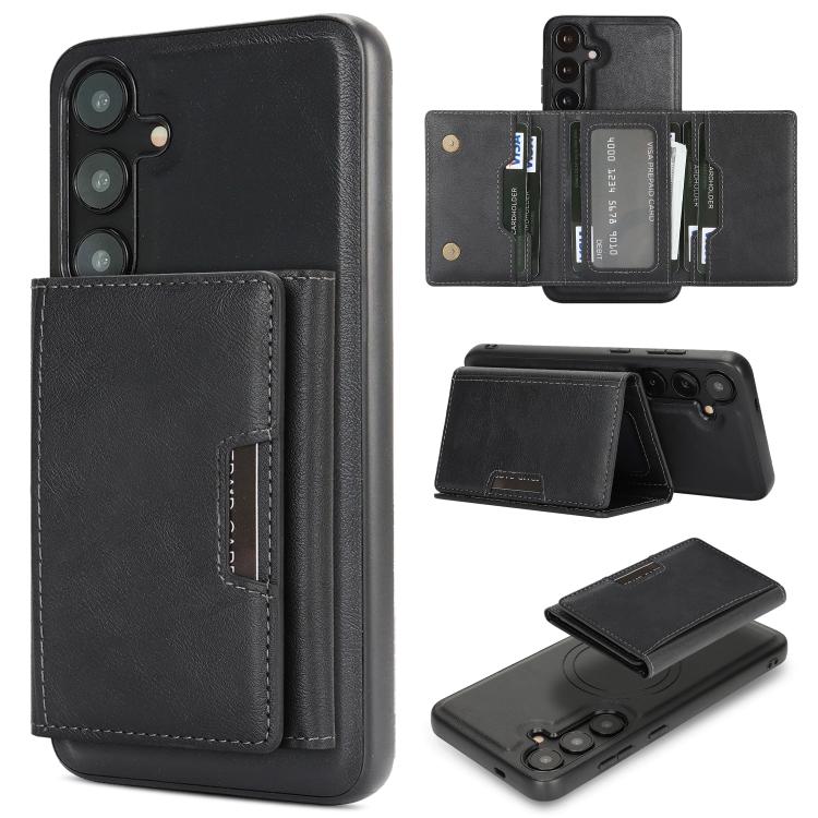 For Samsung Galaxy S24 5G Kalebol Strong Magnetic MagSafe Tri-Fold Wallet Leather Phone Case(Black)