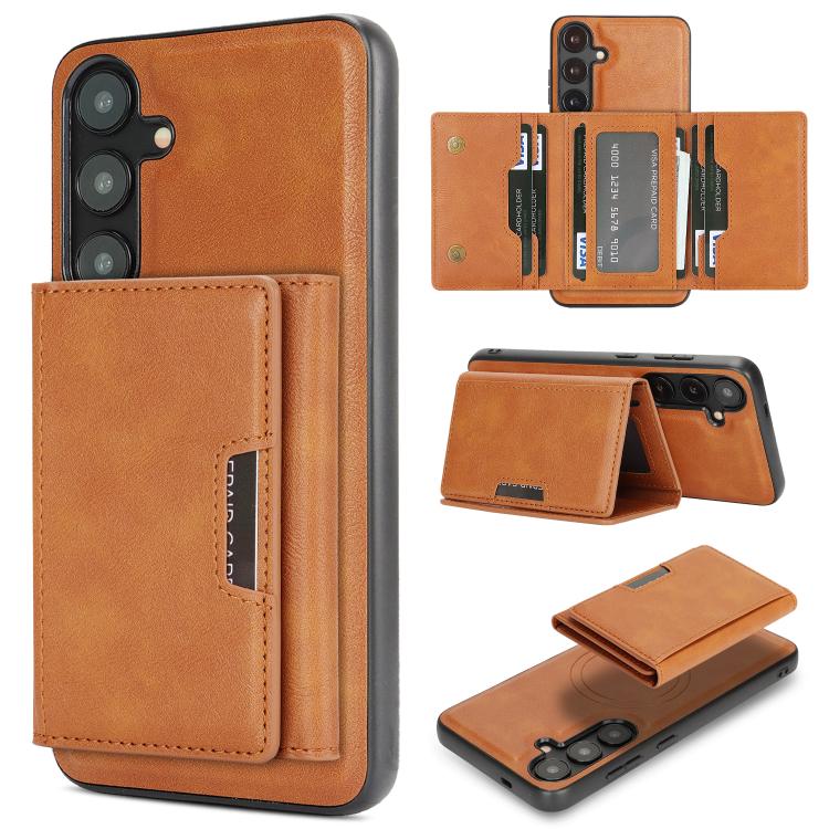 For Samsung Galaxy S24+ 5G Kalebol Strong Magnetic MagSafe Tri-Fold Wallet Leather Phone Case(Brown)