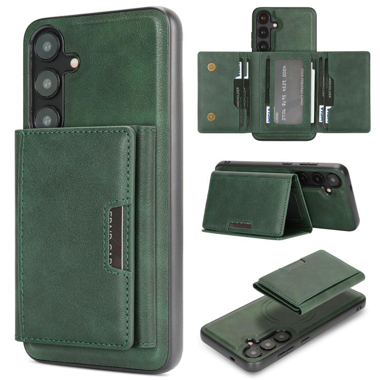 For Samsung Galaxy S24+ 5G Kalebol Strong Magnetic MagSafe Tri-Fold Wallet Leather Phone Case(Green)