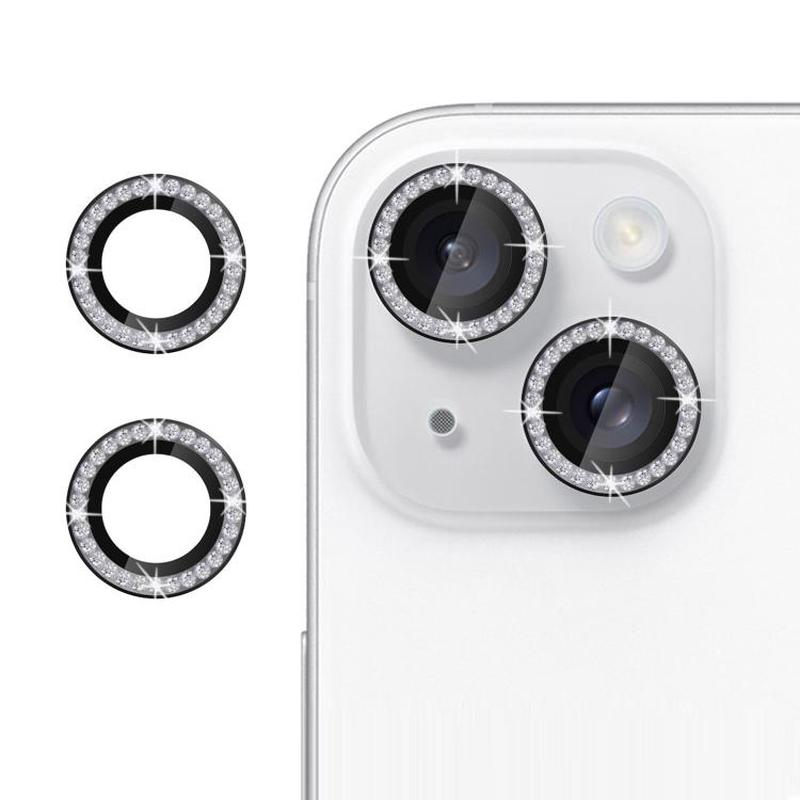 For iPhone 15 Plus Kalebol Individual Camera Lens Diamond Ring Protector(Black)