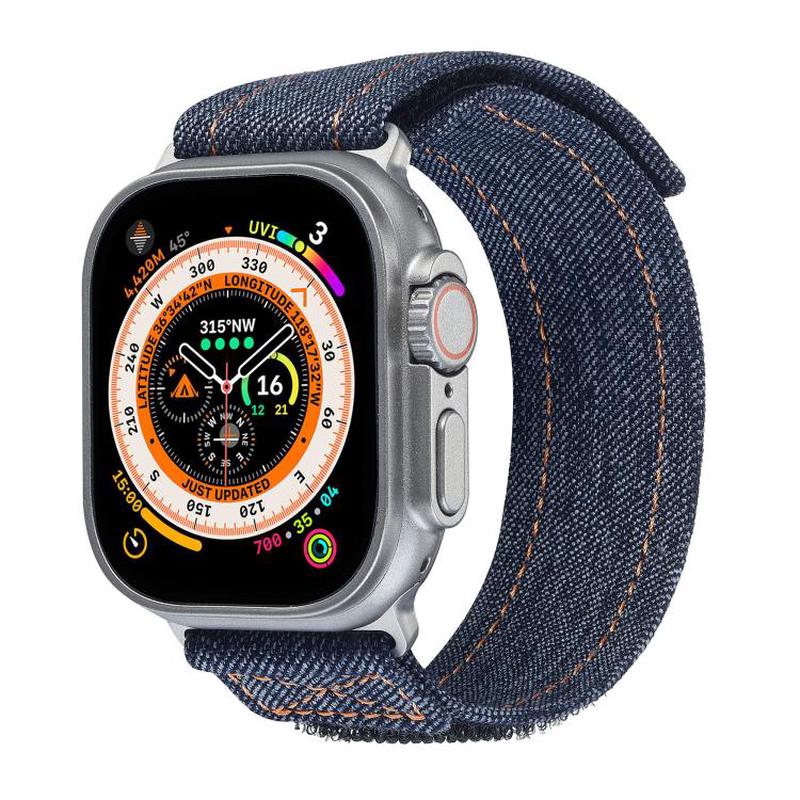 For Apple Watch 46mm / 49mm / 45mm / 44mm Kalebol Cool Denim Nylon Hook and Loop Fastener Watch Band(Gray)