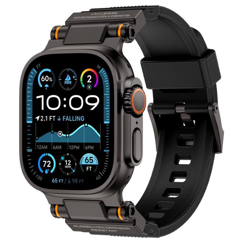 For Apple Watch 46mm / 49mm / 45mm / 44mm Kalebol Outdoor Explorer Metal Connector TPU Watch Band(Black)