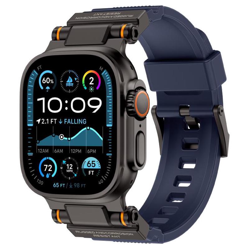 For Apple Watch 46mm / 49mm / 45mm / 44mm Kalebol Outdoor Explorer Metal Connector TPU Watch Band(Black Blue)