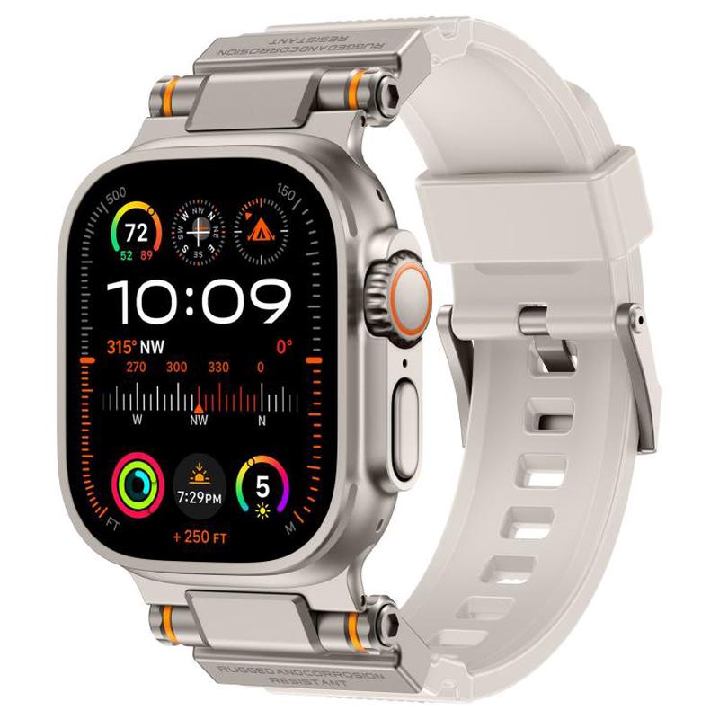 For Apple Watch 46mm / 49mm / 45mm / 44mm Kalebol Outdoor Explorer Metal Connector TPU Watch Band(Titanium Starlight)
