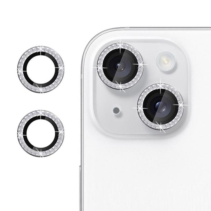 For iPhone 15 Plus Kalebol Individual Camera Lens Diamond Ring Protector(Silver)