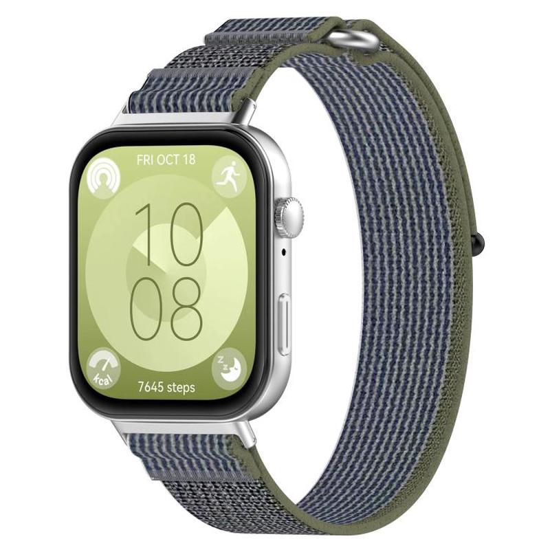 For Huawei Watch Fit3 Kalebol Wild Path Nylon Strap(Green + Grey)