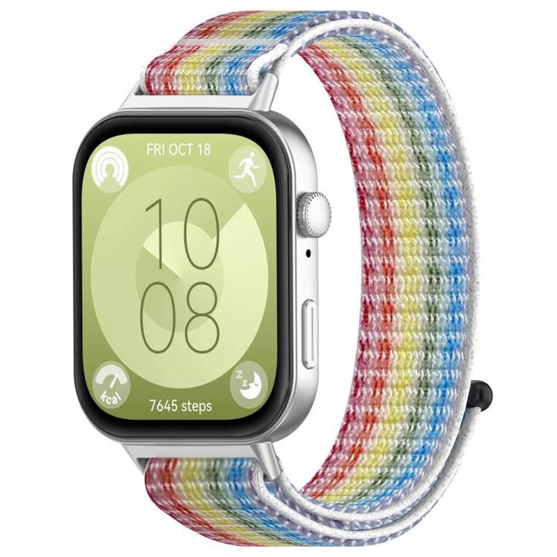 For Huawei Watch Fit3 Kalebol Hook and Loop Nylon Strap(Rainbow)