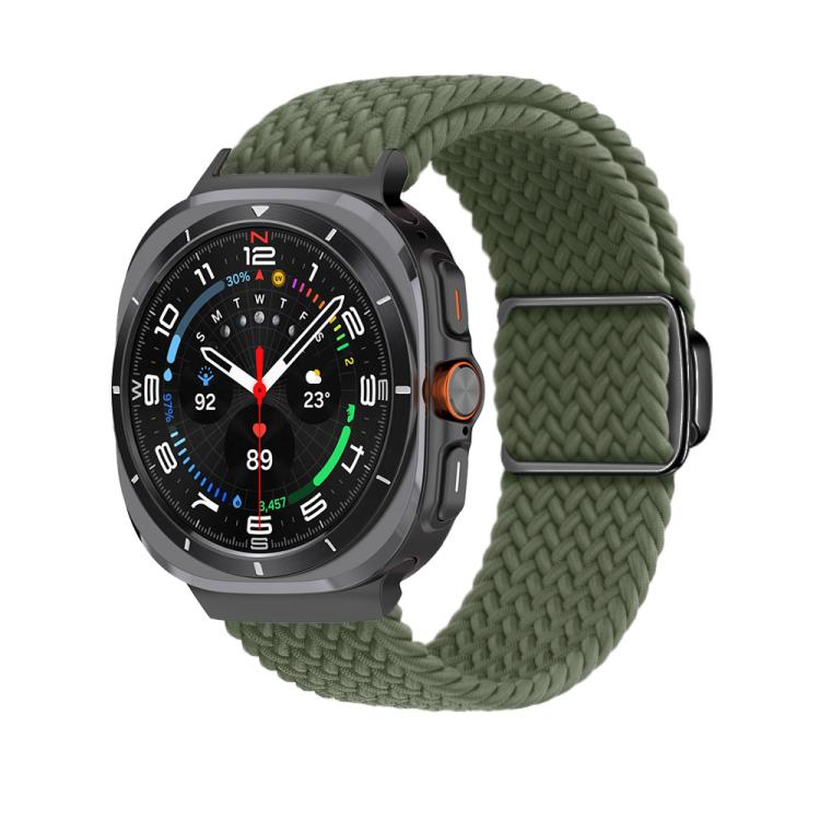 For Samsung Galaxy Watch Ultra 47mm / Ultra 2025 Kalebol Braided Loop Magnetic Black Buckle Watch Band(Dark Olive Green)
