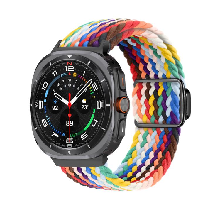 For Samsung Galaxy Watch Ultra 47mm / Ultra 2025 Kalebol Braided Loop Magnetic Black Buckle Watch Band(Official Rainbow)
