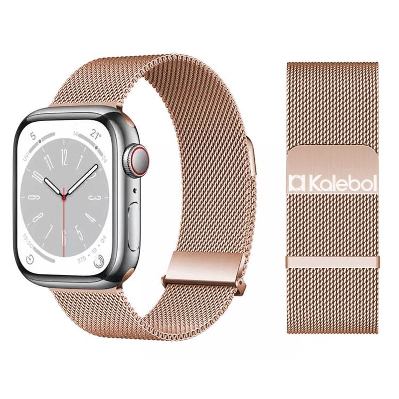 For Apple Watch 42mm / 41mm / 40mm / 38mm Kalebol Double Link Milanese Double Magnetic Stainless Steel Watch Band(Rose Gold)