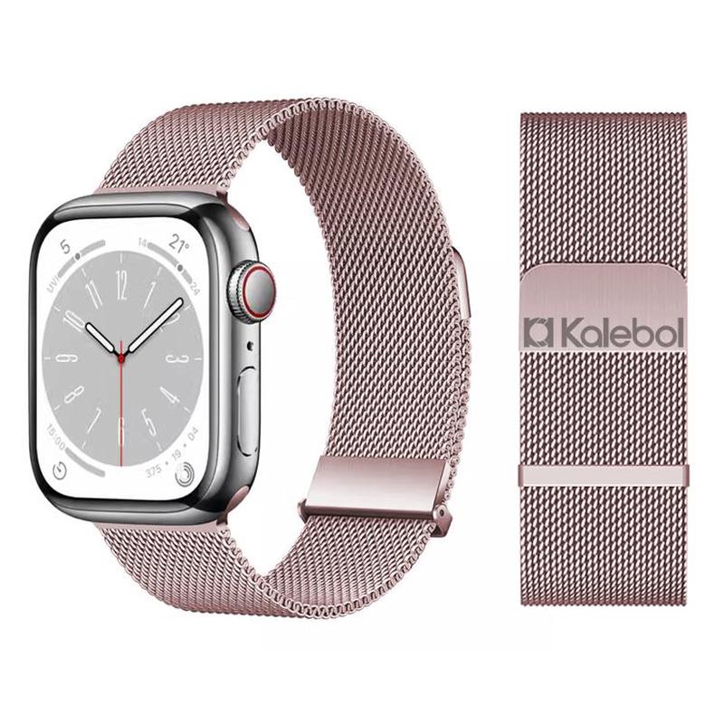 For Apple Watch 42mm / 41mm / 40mm / 38mm Kalebol Double Link Milanese Double Magnetic Stainless Steel Watch Band(Rose Pink)