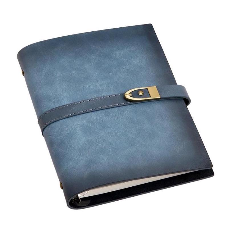 A5 Genuine Leather Travel Journal Refillable Notebook with Vintage Soft Cover & Antique Brass Buckle Closure(Blue)