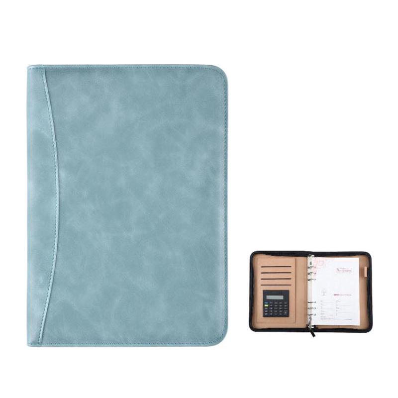 A5 PU Leather Zipper Organizer & Refillable Notebook with 8-Digit Calculator, Multi-Card Slots & Receipt Compartment(Lake Blue)