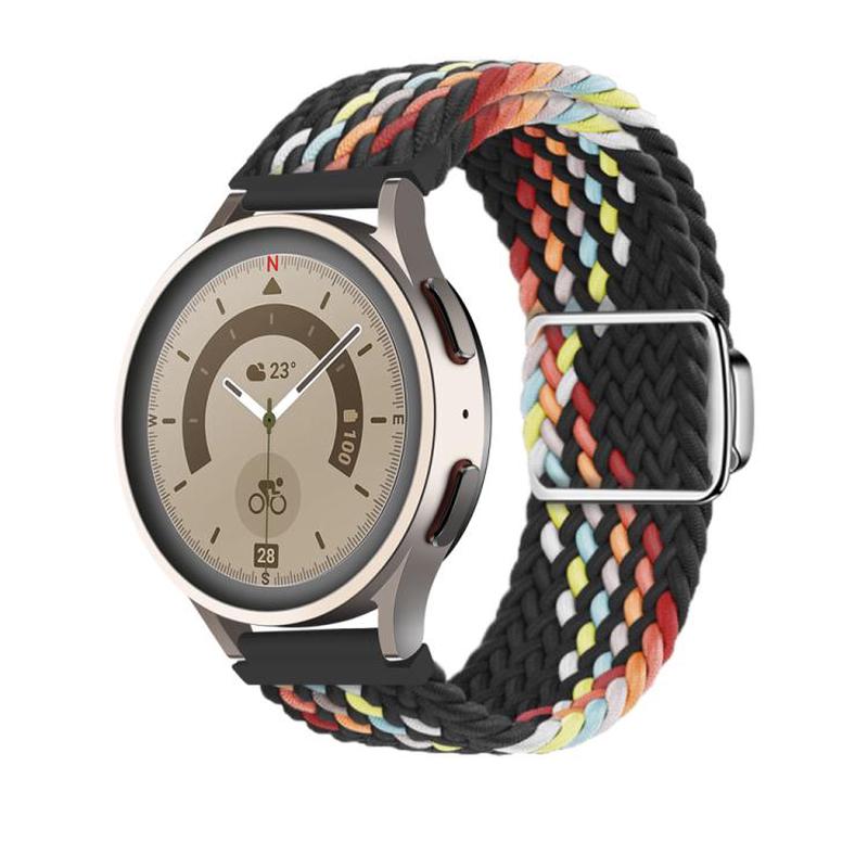 22mm Kalebol Nylon Braided Loop Magnetic Buckle Watch Band(Black Rainbow)