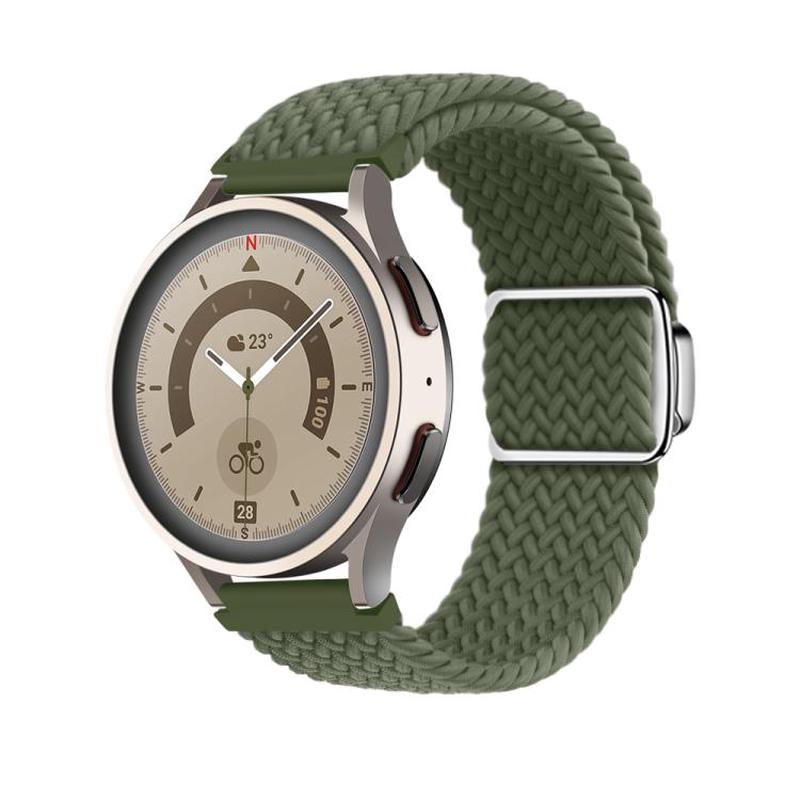 22mm Kalebol Nylon Braided Loop Magnetic Buckle Watch Band(Dark Olive Gree)