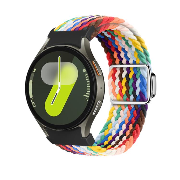 For Samsung Galaxy Watch 5 Pro / 6 / 7 Kalebol Button Braided Loop Magnetic Buckle Watch Band(Official Rainbow)