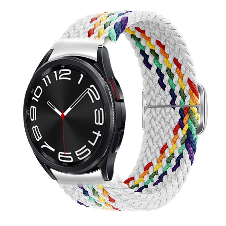 For Samsung Galaxy Watch 7 / 6 / 5 / 4 Kalebol Eight Buckle Nylon Braided Watch Band(White Rainbow)